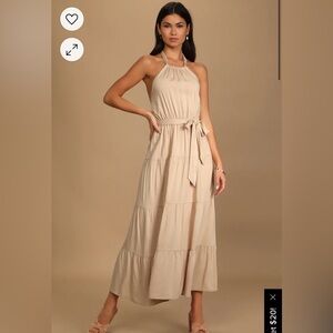 NWOT Lulus Casual Summer Beige Halter Tiered Maxi Dress
